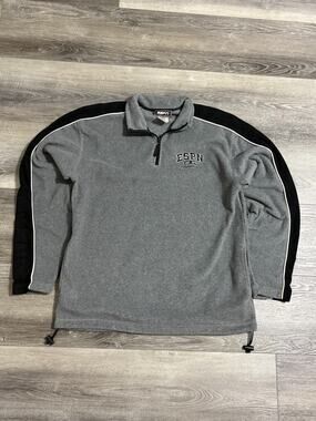 Vintage ESPN Striped Grey Fleece Quarter Zip Y2K Skater Retro - Men’s Medium